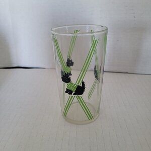 Scottie Dog Black & Green Scottish Terrier Themed 8 oz Drinking Glass 5 in FLAW